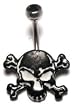 Stainless Steel Gothic Belly Ring with Black CZ - Skull