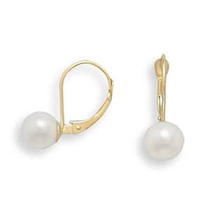 5.5-6mm Cultured Freshwater Pearl Earrings with Yellow Gold Lever Cup