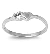 Rhodium Plated Sterling Silver 3mm Heart Shaped Ring (Size 4 - 10)