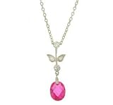 Pink Briolette Flowerpot Silver CZ Necklace