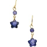 14k Yellow Gold Teen Purple Star Dangle Earring Pair - JewelryWeb