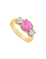 Three Stone Pink Sapphire and Diamond Ring 14K Yellow Gold - 1.75 TGW