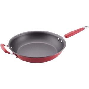 KitchenAid Hard-Base Porcelain Aluminum Nonstick 12-Inch Open French Skillet with Helper Handles, Red