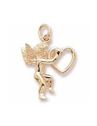 Rembrandt Charms, Angel w/ Heart Charm in Solid Sterling Silver or Gold