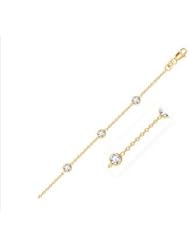 14K Yellow Gold Anklet with Round White Cubic Zirconia