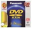 Panasonic DVD-RAM Disc for Video Recording, Non-Cartridge Style, 120 Minutes, 4.7 GB, 10 Pack, 2-3x-Speed