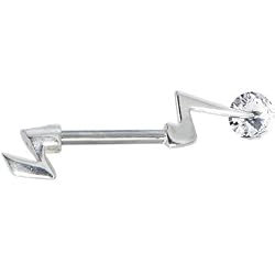 Sterling Silver 925 Lightning Bolt Clear Crystal Spinner Nipple Ring