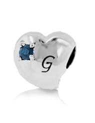 Sterling Silver Alphabet G Pandora Style Charm with 2 Pieces 3mm Dark Blue Natural Sapphire , Fits Pandora and All Brands Bracelets and Necklaces.