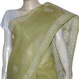 ShalinCraft Indian Saree Cotton Chikan Embroidery Green (ochsari079)