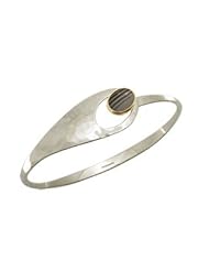 Ed Levin, Spoon Bracelet, Botswana Agate, .925 Sterling Silver & 14K Gold, Sizes S - L, Expandable