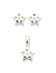 Genuine IceCarats Designer Jewelry Gift Sterling Silver Multi-Colored Cz Star Earring & Pendant Set