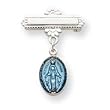 Sterling Silver Oval Blue Enameled Miraculous Medal Pin