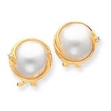 14k 14-15mm .06ct Diamond and Mabe Cultured Pearl Earrings