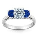 0.75 Carat D/VS1 Round Certified Diamond with Blue Sapphire Engagement Ring in 18K White Gold