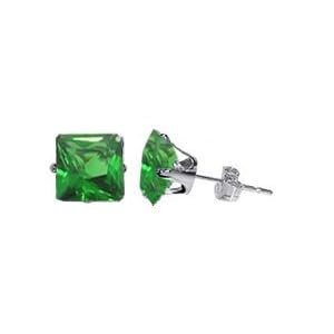 Buy 3 MM Princes Cut Emerald Cubic Zirconia .925 Sterling Silver Post Stud Earrings