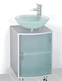 DeRose Designs Silver Color Laminated Bathroom Vanity Cabinet with Glass Vessel Sink and Frosted Glass Door