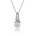 New White Gold Pendant Necklace w/ Pearls and Diamonds
