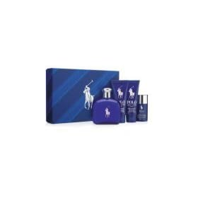 Polo Blue by Ralph Lauren for Men 4 Piece Set Includes 4.2 oz Eau de Toilette Spray + 3.4 oz Vitamin Enriched After Shave Gel + 3.4 oz Vitamin Enriched 2-in-1 Shampoo Conditioner + 2.6 oz Deodorant Stick Alcohol-Free