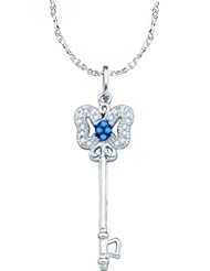 10k White Gold Blue Colored Diamond Butterfly Bug Insect Fashion Key Pendant Womens with 18" Chain - .10 (1/10) Ct.t.w.
