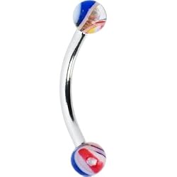 Blue Yellow Multi Color Marble Eyebrow Ring