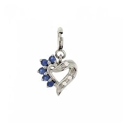 14K White Gold Heart Pendant Sapphire Diamond Gemstones