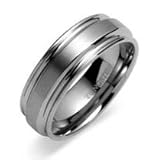 Men's 8mm Tungsten Carbide Ring Beautifully Crafted Brushed Metal Design with High Polished Grooved Edges Wedding Band 2511J021 Size 11