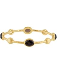 8" Genuine Checkerboard Smoky Quartz Bangle Bracelet Sterling Silver 14K Gold Plated 08.00 Inch 68790