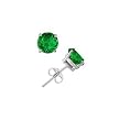Silver Emerald Gemstone Round Stud Earrings - 4 mm