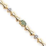 14k Fancy Bow Tie-Link Diamond Emerald Bracelet - 7 Inch - Box Clasp