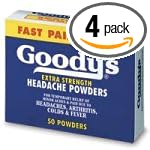 Goody's Headache Powders, Extra Strength, 50-Count Boxes (Pack of 4) by Goody's