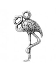 Sterling Silver 18" .8mm Wide Box Chain Necklace With Mini Flamingo Standing On One Leg Animal Pendant