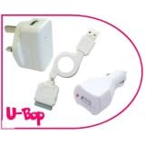 U-Bop // Free Delivery On Everything // iPod 3 in 1 USB Charging & Data Kit (White) - House Charger, Car Charger, USB Charger & Data Cable / Apple iPhone 8Gb