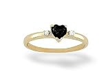 14K Yellow Gold Genuine Heart Black Onyx and Diamond Ring