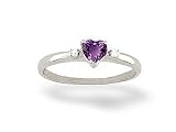 14K White Gold Genuine Heart Amethyst and Diamond Ring