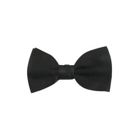 Mens Solid Black Pretied Satin Bowtie Bow Tie