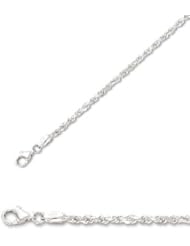 7" 14K White Gold 2.5mm (1/10") Polished Solid Diamond Cut Royal Rope Chain w/ Pear Shape Clasp