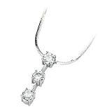 14K White Gold Created Moissanite 3 Stone Pendant Slide On 16 Inch Diamond Cut Snake Chain