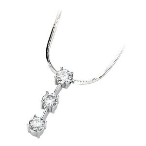 14K White Gold Created Moissanite 3 Stone Pendant Slide On 16 Inch Diamond Cut Snake Chain