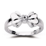 0.01 Cts Black Diamond Solitaire Bow Ring in 10K White Gold