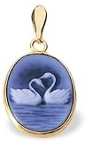 14K Yellow Gold Oval Swan Agate Cameo pendant 3/4 x 1/2