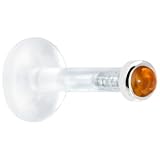 14 Gauge 3/8 Inches Solid 14KT White Gold 2mm Genuine Citrine Bioplast Push in Monroe