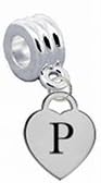 Letter P Silver Heart PREMIUM Laser Engraved Charm with Connector - Universal Slide On Charm - "Classic & Original Style" - Fits: Pandora, Troll, Biagi & More! Perfect For Custom Bracelets, Necklaces and DIY Jewelry