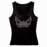 Harley Davidson Womens Short Sleeve Tank, 97% Cotton, 3% Spandex, Embroidery on Front Embellished with Metal Studs, Black or White, 99056-07VW, 99057-07VW