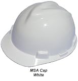 MSA V-Guard cap style hardhats with pin lock suspensions, White