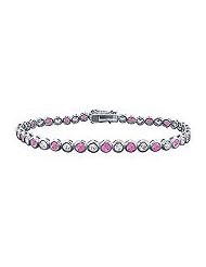 Pink Sapphire and Diamond Tennis Bracelet : Platinum â€" 3.00 CT TGW