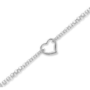 14k White Gold Fine Heart Link Elegant Ankle Bracelet by