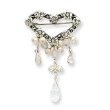 Sterling Silver Crystal Pearl CZ Antiqued Heart Pin