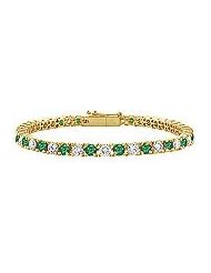 Emerald and Diamond Tennis Bracelet : 14K Yellow Gold - 4.00 CT TGW