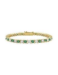 Emerald and Diamond Tennis Bracelet : 18K Yellow Gold - 4.00 CT TGW