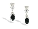 14K White Gold Genuine Oval Black Onyx and Diamond Dangle Drop Earrings